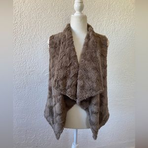 Anthropologie Elevenses Pelage Faux Fur Cardi Vest Womens XS Taupe Open Front